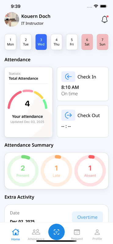 Attendance Management System (RDA Mobile App) screen 2